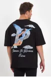 Erkek Melek Baskılı Oversize T-shirt - Siyah Erkek Melek Baskılı Oversize T-shirt - Siyah