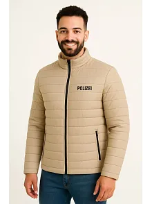 Erkek Mikro Su İtici Kapitone Baskılı Astarlı Fermuarlı Bomber Mont - Bej