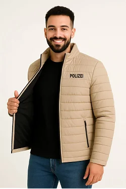 Erkek Mikro Su İtici Kapitone Baskılı Astarlı Fermuarlı Bomber Mont - Bej