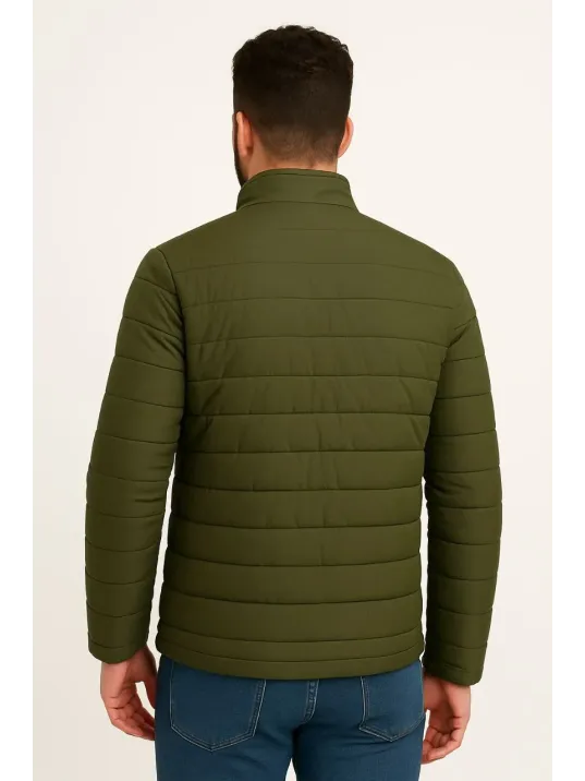 Erkek Mikro Su İtici Kapitone Baskılı Astarlı Fermuarlı Bomber Mont - Haki