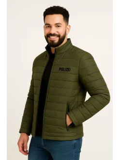 Erkek Mikro Su İtici Kapitone Baskılı Astarlı Fermuarlı Bomber Mont - Haki