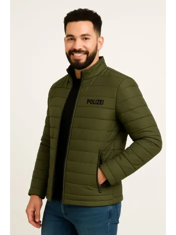 Erkek Mikro Su İtici Kapitone Baskılı Astarlı Fermuarlı Bomber Mont - Haki