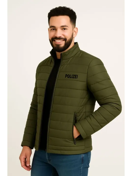 Erkek Mikro Su İtici Kapitone Baskılı Astarlı Fermuarlı Bomber Mont - Haki