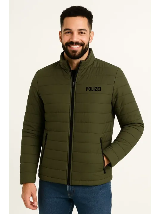 Erkek Mikro Su İtici Kapitone Baskılı Astarlı Fermuarlı Bomber Mont - Haki