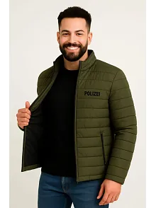 Erkek Mikro Su İtici Kapitone Baskılı Astarlı Fermuarlı Bomber Mont - Haki