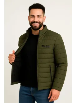 Erkek Mikro Su İtici Kapitone Baskılı Astarlı Fermuarlı Bomber Mont - Haki