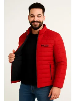 Erkek Mikro Su İtici Kapitone Baskılı Astarlı Fermuarlı Bomber Mont - Kırmızı