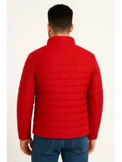 Erkek Mikro Su İtici Kapitone Baskılı Astarlı Fermuarlı Bomber Mont - Kırmızı