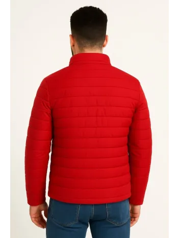 Erkek Mikro Su İtici Kapitone Baskılı Astarlı Fermuarlı Bomber Mont - Kırmızı