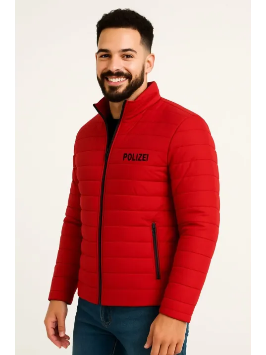 Erkek Mikro Su İtici Kapitone Baskılı Astarlı Fermuarlı Bomber Mont - Kırmızı