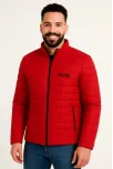 Erkek Mikro Su İtici Kapitone Baskılı Astarlı Fermuarlı Bomber Mont - Kırmızı