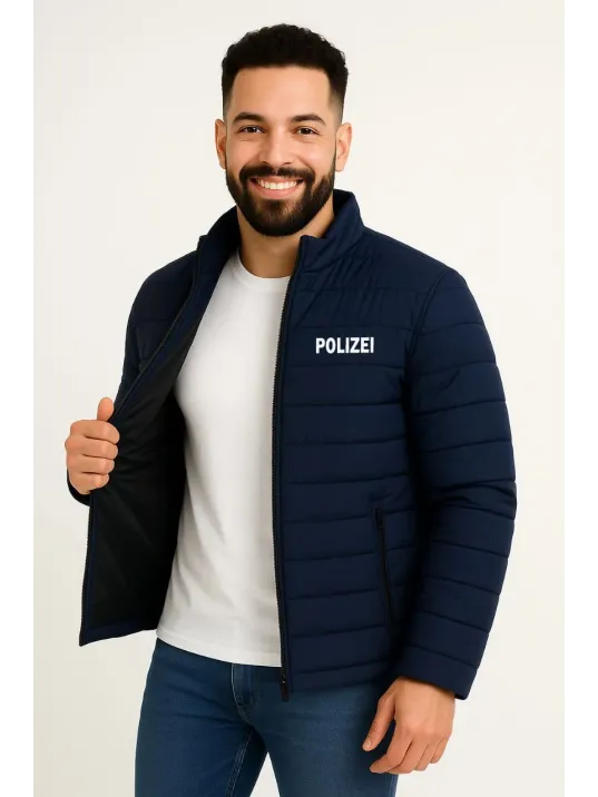 Erkek Mikro Su İtici Kapitone Baskılı Astarlı Fermuarlı Bomber Mont - Lacivert