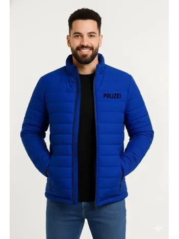 Erkek Mikro Su İtici Kapitone Baskılı Astarlı Fermuarlı Bomber Mont - Saks Mavisi