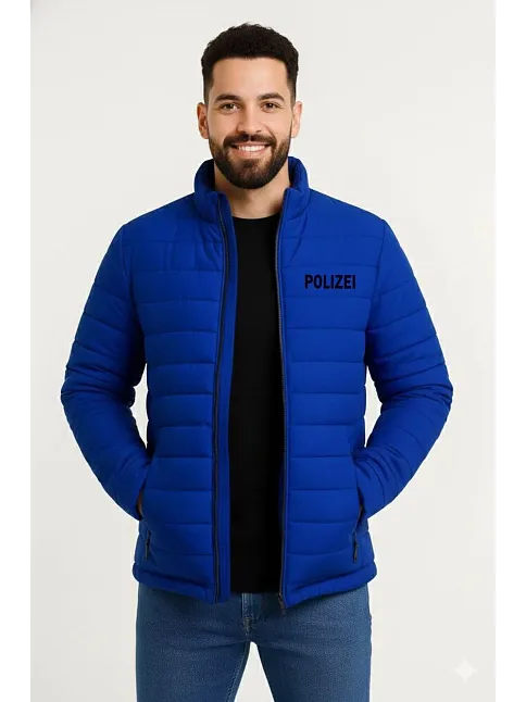 Erkek Mikro Su İtici Kapitone Baskılı Astarlı Fermuarlı Bomber Mont - Saks Mavisi