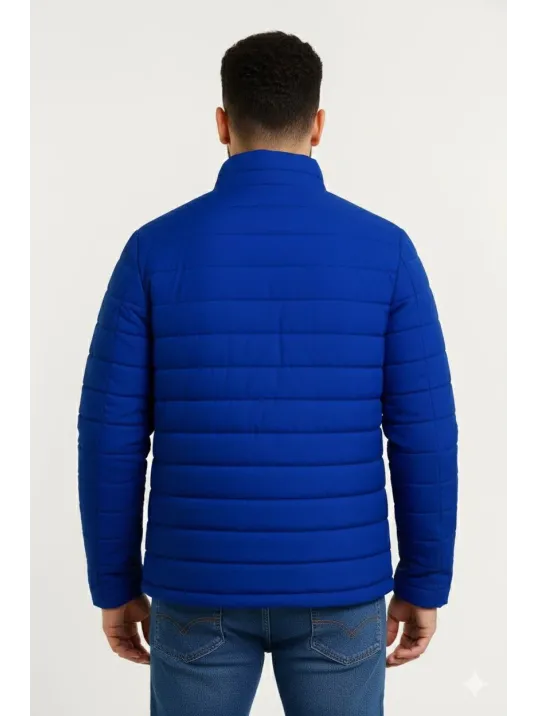 Erkek Mikro Su İtici Kapitone Baskılı Astarlı Fermuarlı Bomber Mont - Saks Mavisi