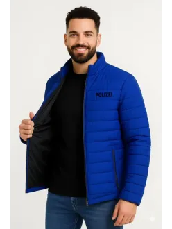 Erkek Mikro Su İtici Kapitone Baskılı Astarlı Fermuarlı Bomber Mont - Saks Mavisi