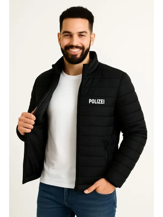 Erkek Mikro Su İtici Kapitone Baskılı Astarlı Fermuarlı Bomber Mont - Siyah