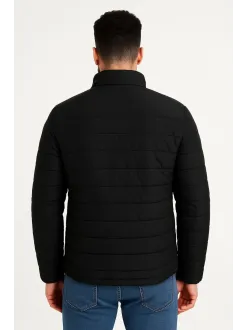 Erkek Mikro Su İtici Kapitone Baskılı Astarlı Fermuarlı Bomber Mont - Siyah