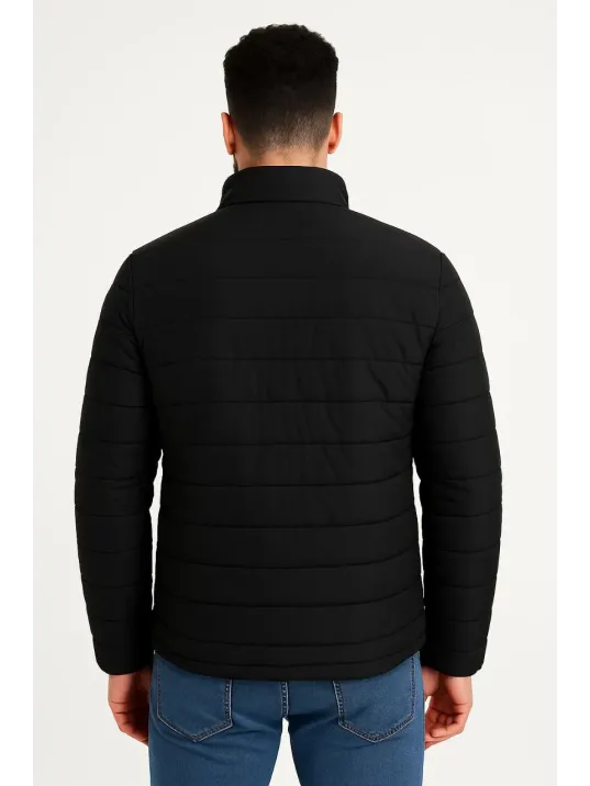 Erkek Mikro Su İtici Kapitone Baskılı Astarlı Fermuarlı Bomber Mont - Siyah