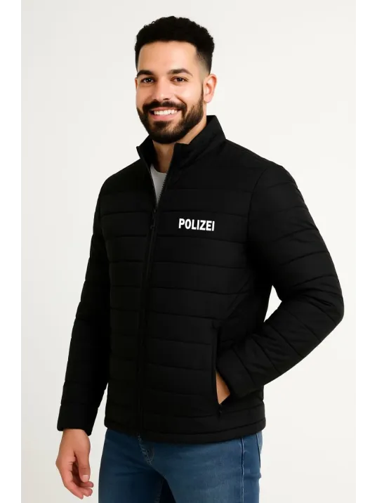 Erkek Mikro Su İtici Kapitone Baskılı Astarlı Fermuarlı Bomber Mont - Siyah