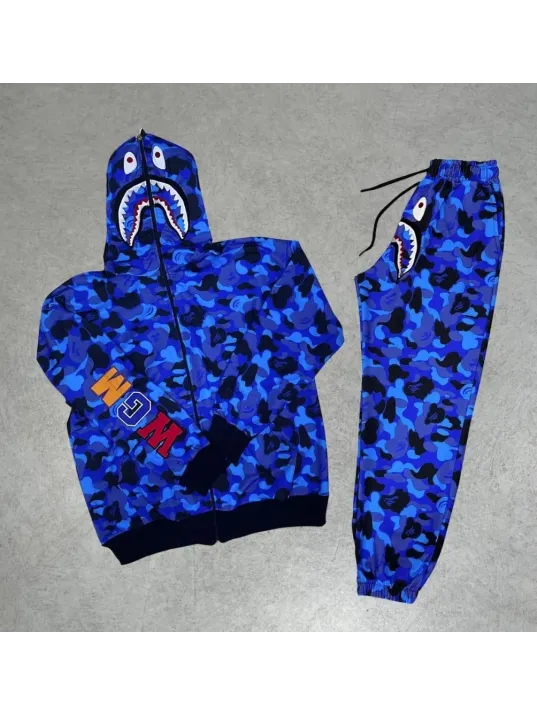Unisex Pubg Bape X Shark Eşofman Takımı - Mavi Unisex Pubg Bape X Shark Eşofman Takımı - Mavi