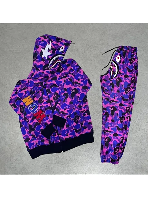 Unisex Pubg Bape X Shark Eşofman Takımı - Mor