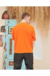 Erkek Nakış İşlemeli Ribanalı Oversize T-shirt - Turuncu Erkek Nakış İşlemeli Ribanalı Oversize T-shirt - Turuncu
