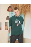 Erkek Nakış İşlemeli Ribanalı Oversize T-shirt - Yeşil Erkek Nakış İşlemeli Ribanalı Oversize T-shirt - Yeşil
