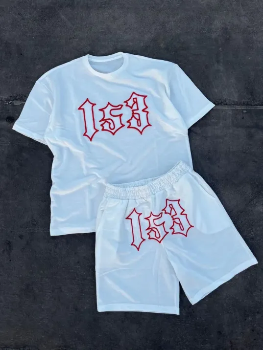 Erkek Nakış İşlemeli Şortlu Takım - Beyaz Erkek Nakış İşlemeli Şortlu Takım - Beyaz