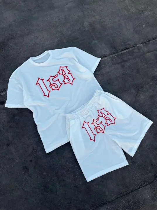 Erkek Nakış İşlemeli Şortlu Takım - Beyaz Erkek Nakış İşlemeli Şortlu Takım - Beyaz