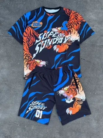 Erkek Dijital Baskılı Şortlu Takım - Mavi Erkek Dijital Baskılı Şortlu Takım - Mavi