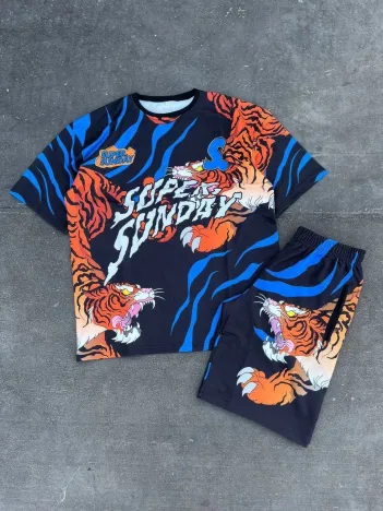 Erkek Dijital Baskılı Şortlu Takım - Mavi Erkek Dijital Baskılı Şortlu Takım - Mavi