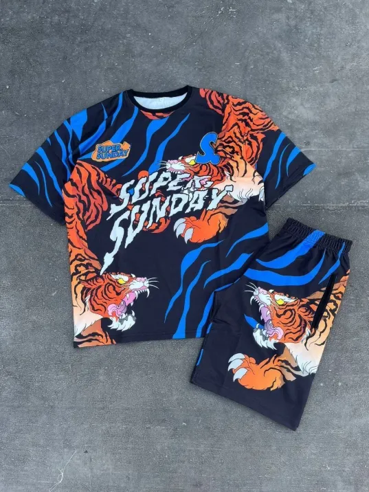 Erkek Dijital Baskılı Şortlu Takım - Mavi Erkek Dijital Baskılı Şortlu Takım - Mavi