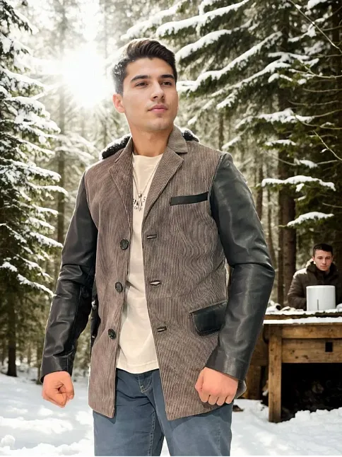 Erkek Nubuk Deri Ceket - Siyah