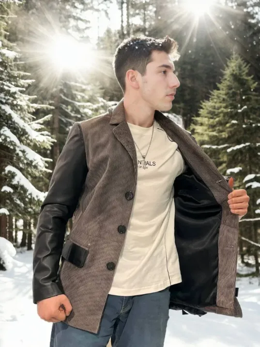 Erkek Nubuk Deri Ceket - Siyah