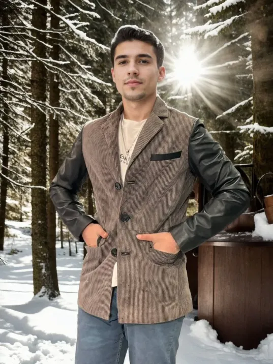 Erkek Nubuk Deri Ceket - Siyah