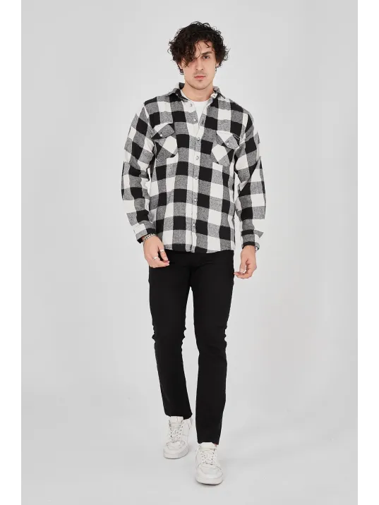 Erkek Oduncu Gömlek – Uzun Kollu, Şardonlu Kumaş, Kareli Desen, Regular Fit, Manşetli, Çift Cepli, Rahat Günlük Bahar & Kış Stil - Siyah Erkek Oduncu Gömlek – Uzun Kollu, Şardonlu Kumaş, Kareli Desen, Regular Fit, Manşetli, Çift Cepli, Rahat Günlük Bahar & Kış Stil - Siyah