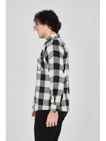 Erkek Oduncu Gömlek – Uzun Kollu, Şardonlu Kumaş, Kareli Desen, Regular Fit, Manşetli, Çift Cepli, Rahat Günlük Bahar & Kış Stil - Siyah