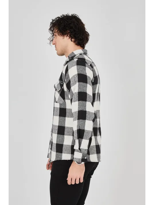 Erkek Oduncu Gömlek – Uzun Kollu, Şardonlu Kumaş, Kareli Desen, Regular Fit, Manşetli, Çift Cepli, Rahat Günlük Bahar & Kış Stil - Siyah Erkek Oduncu Gömlek – Uzun Kollu, Şardonlu Kumaş, Kareli Desen, Regular Fit, Manşetli, Çift Cepli, Rahat Günlük Bahar & Kış Stil - Siyah