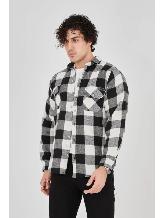 Erkek Oduncu Gömlek – Uzun Kollu, Şardonlu Kumaş, Kareli Desen, Regular Fit, Manşetli, Çift Cepli, Rahat Günlük Bahar & Kış Stil - Siyah Erkek Oduncu Gömlek – Uzun Kollu, Şardonlu Kumaş, Kareli Desen, Regular Fit, Manşetli, Çift Cepli, Rahat Günlük Bahar & Kış Stil - Siyah