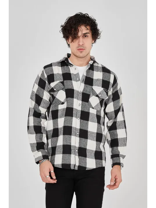 Erkek Oduncu Gömlek – Uzun Kollu, Şardonlu Kumaş, Kareli Desen, Regular Fit, Manşetli, Çift Cepli, Rahat Günlük Bahar & Kış Stil - Siyah Erkek Oduncu Gömlek – Uzun Kollu, Şardonlu Kumaş, Kareli Desen, Regular Fit, Manşetli, Çift Cepli, Rahat Günlük Bahar & Kış Stil - Siyah