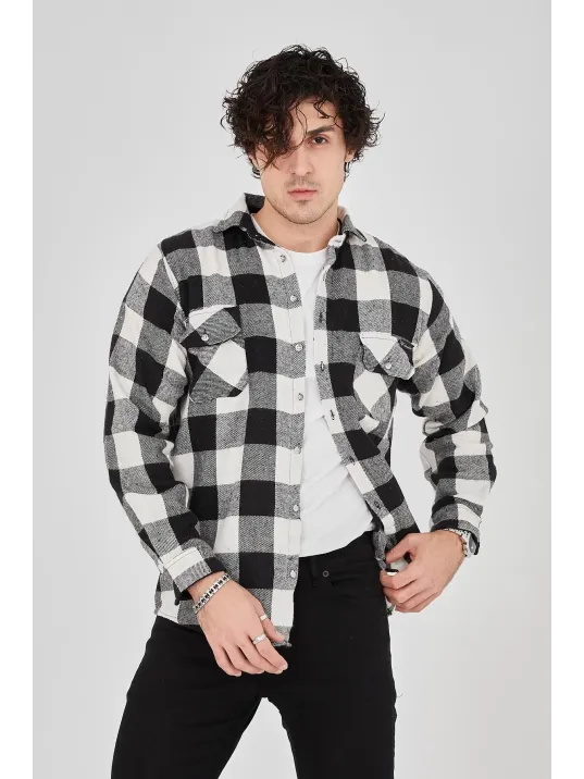 Erkek Oduncu Gömlek – Uzun Kollu, Şardonlu Kumaş, Kareli Desen, Regular Fit, Manşetli, Çift Cepli, Rahat Günlük Bahar & Kış Stil - Siyah Erkek Oduncu Gömlek – Uzun Kollu, Şardonlu Kumaş, Kareli Desen, Regular Fit, Manşetli, Çift Cepli, Rahat Günlük Bahar & Kış Stil - Siyah