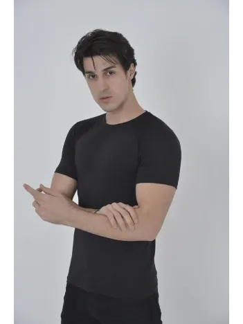 Erkek Omuz Fileli Slim Fit T-shirt - Siyah