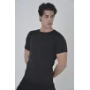 Erkek Omuz Fileli Slim Fit T-shirt - Siyah