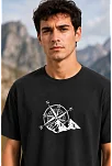 Erkek Outdoor Pusula Dağ Baskılı Kısa Kollu Oversize T-shirt - Siyah Erkek Outdoor Pusula Dağ Baskılı Kısa Kollu Oversize T-shirt - Siyah