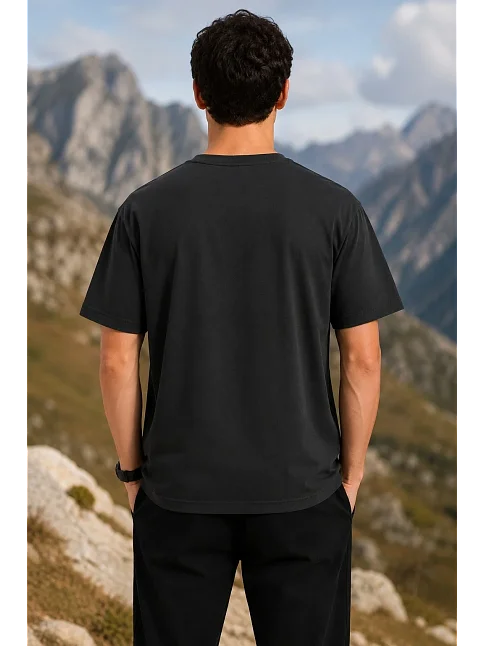 Erkek Outdoor Pusula Dağ Baskılı Kısa Kollu Oversize T-shirt - Siyah Erkek Outdoor Pusula Dağ Baskılı Kısa Kollu Oversize T-shirt - Siyah