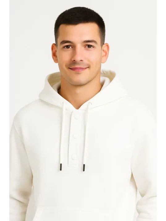 Erkek Ovarsize Kapüşonlu Swetshirt Kanguru Çepli Cıtcıtlı 3 iplik Şardonlu Hoodie - Beyaz Erkek Ovarsize Kapüşonlu Swetshirt Kanguru Çepli Cıtcıtlı 3 iplik Şardonlu Hoodie - Beyaz