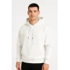 Erkek Ovarsize Kapüşonlu Swetshirt Kanguru Çepli Cıtcıtlı 3 iplik Şardonlu Hoodie - Beyaz