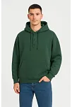 Erkek Ovarsize Kapüşonlu Swetshirt Kanguru Çepli Cıtcıtlı 3 İplik Şardonlu Hoodie - Haki