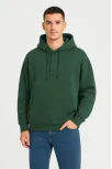 Erkek Ovarsize Kapüşonlu Swetshirt Kanguru Çepli Cıtcıtlı 3 İplik Şardonlu Hoodie - Haki